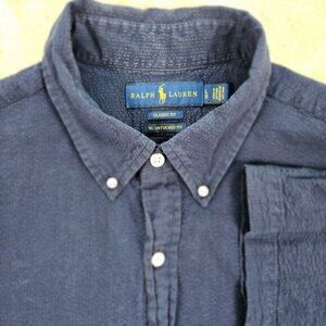 Ralph Lauren Classic Fit RL Untucked Fit Seersucker Shirt Logo Blue Men's Size L
